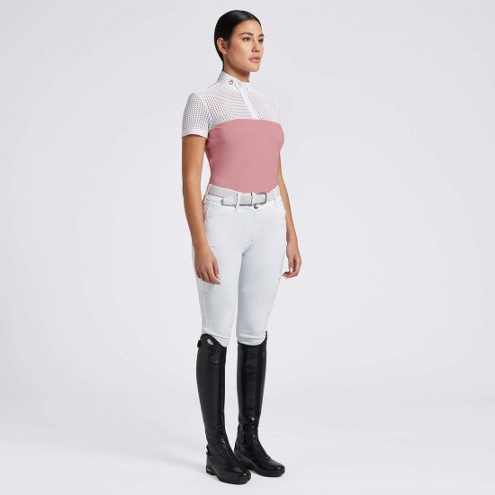 Футболка жіноча турнірна з коротким рукавом Perforated Jacquard Jersey Zip, Cavalleria Toscana Футболка жіноча турнірна з коротким рукавом Perforated Jacquard Jersey Zip, Cavalleria Toscana