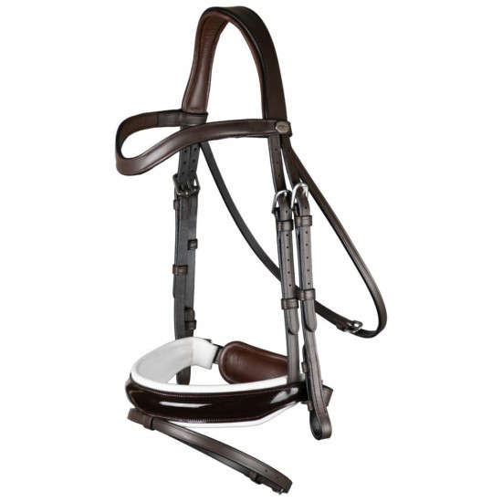 Вуздечка з комбінованим капсюлем Patent Large Crank Noseband With White Padding And Flash від Dyon